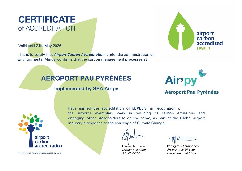 Pau Pyrénées Airport obtains the ACA 3 Pau Pyrénées Airport obtains the ACA 3